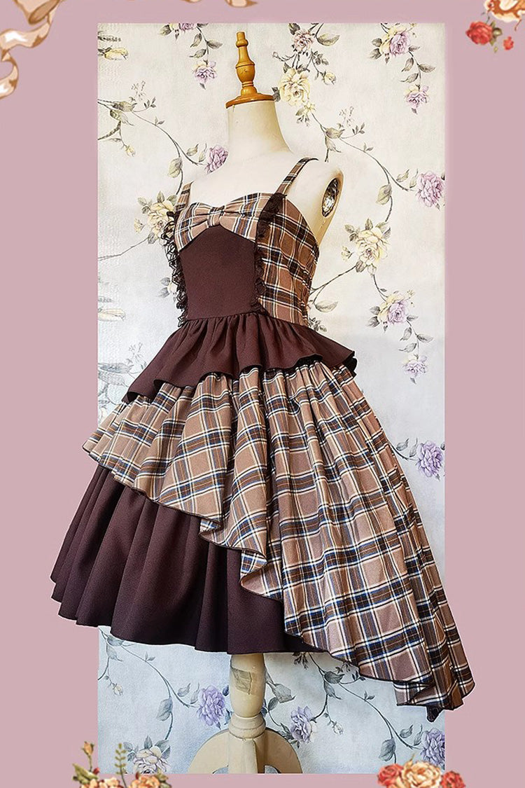 Multi-Color Triple-Layered Print Bowknot Lace Asymmetric Classic Vintage Lolita Dress 5 Colors