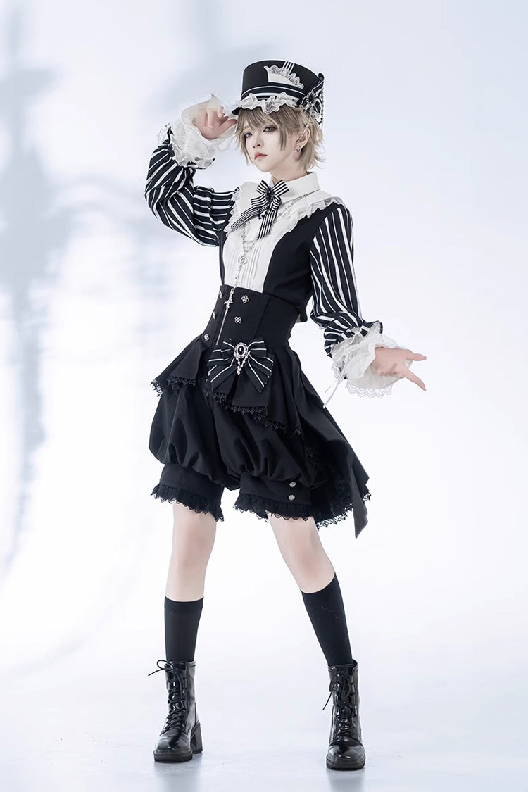 Black Wonderful Trick Stripe Print Lace Ouji Fashion Elegant Lolita Shorts
