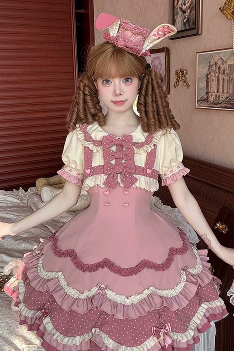 Pink [Bunny Parfait] Short Sleeves Multi-Layered Ruffle Bowknot Sweet Lolita Dress