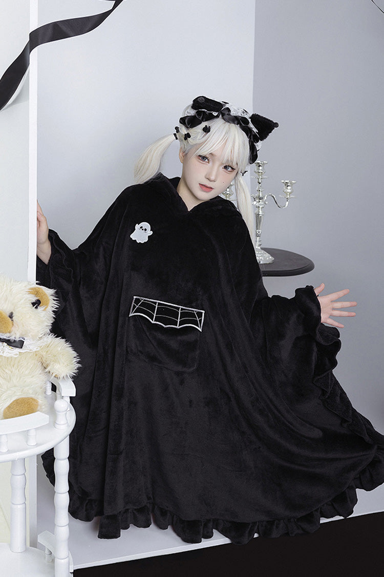 Black Bat Ruffle Hooded Sweet Lolita Coat Cloak