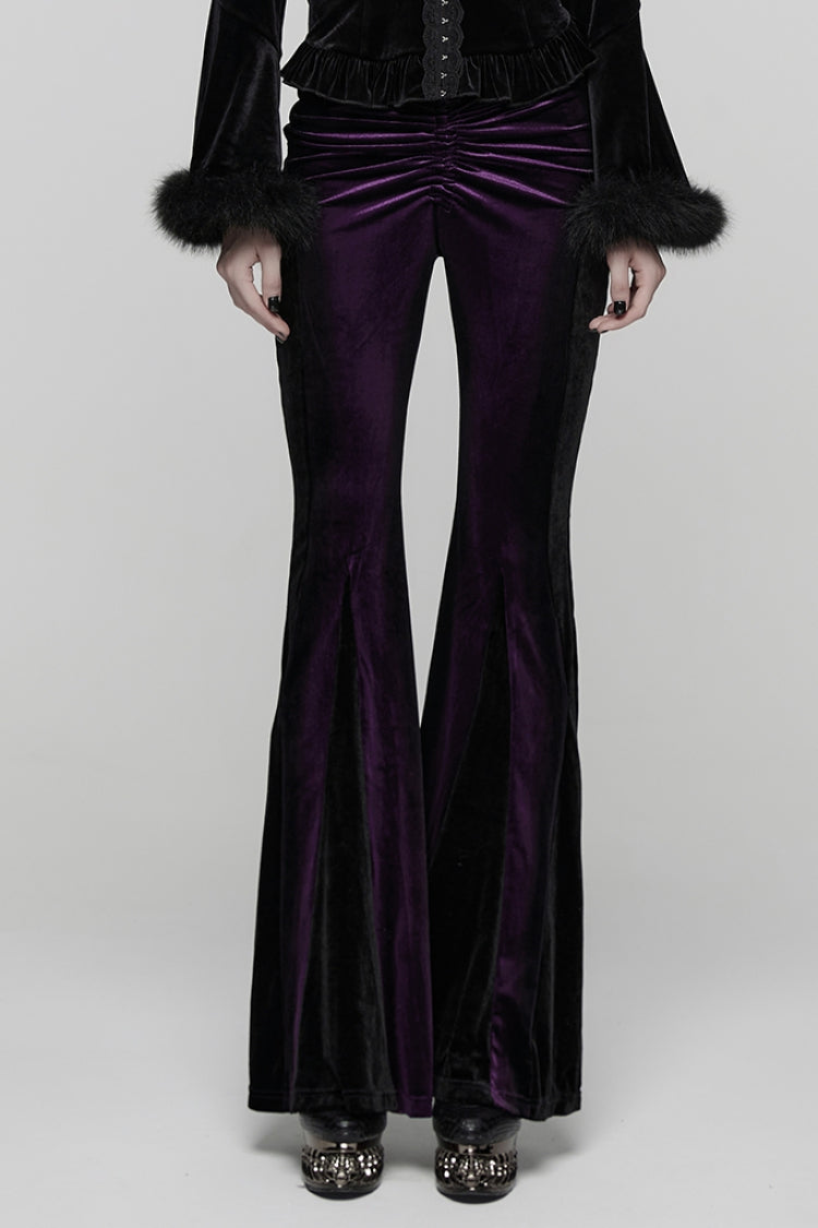 Violette Slim-Fit-Plissee-Damen-Gothic-Elegante Schlaghose aus Samt mit Kordelzug