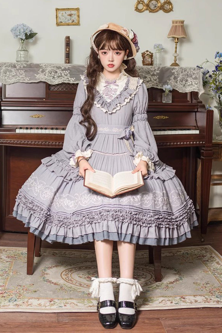 Thorn Rose Long Sleeves Ruffle Bowknot Sweet Princess Lolita Dress 2 Colors