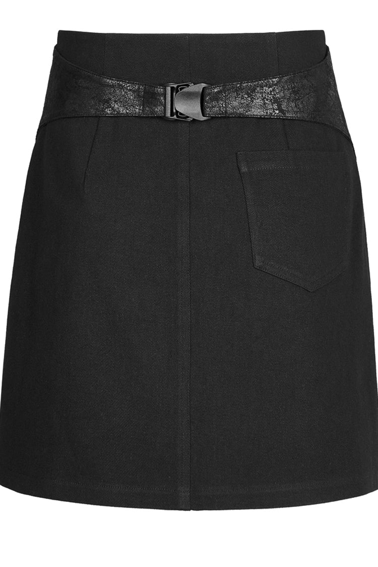 Black Faux Leather Cross Strap Design Metal Zipper Decoration High Waist Women's Punk Skirt