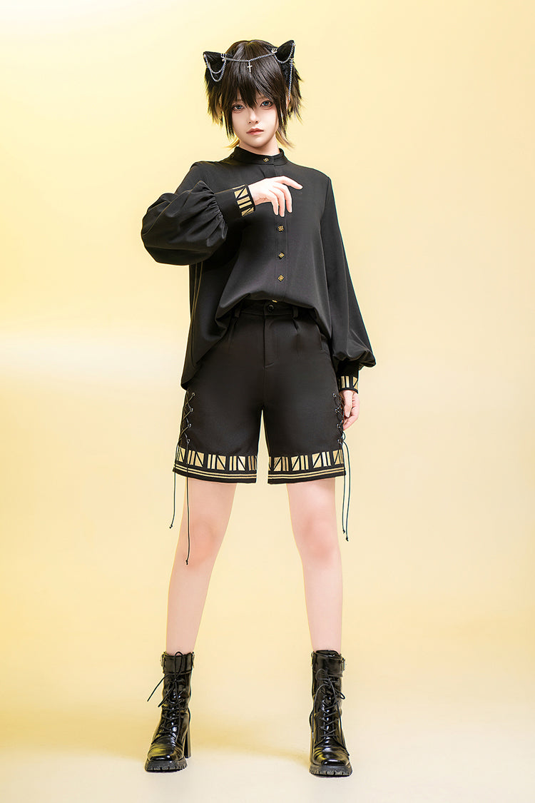 Black [Black Cat] Print Embroidery Ouji Gothic Vintage Prince Handsome Lolita Shorts