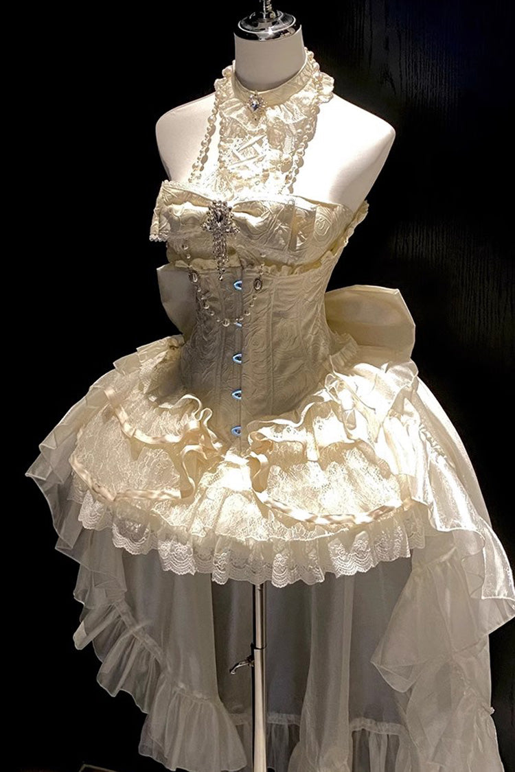 Ivory [Eternal Temple] Halterneck Ruffle Bowknot Lace Sweet Princess Lolita Dress