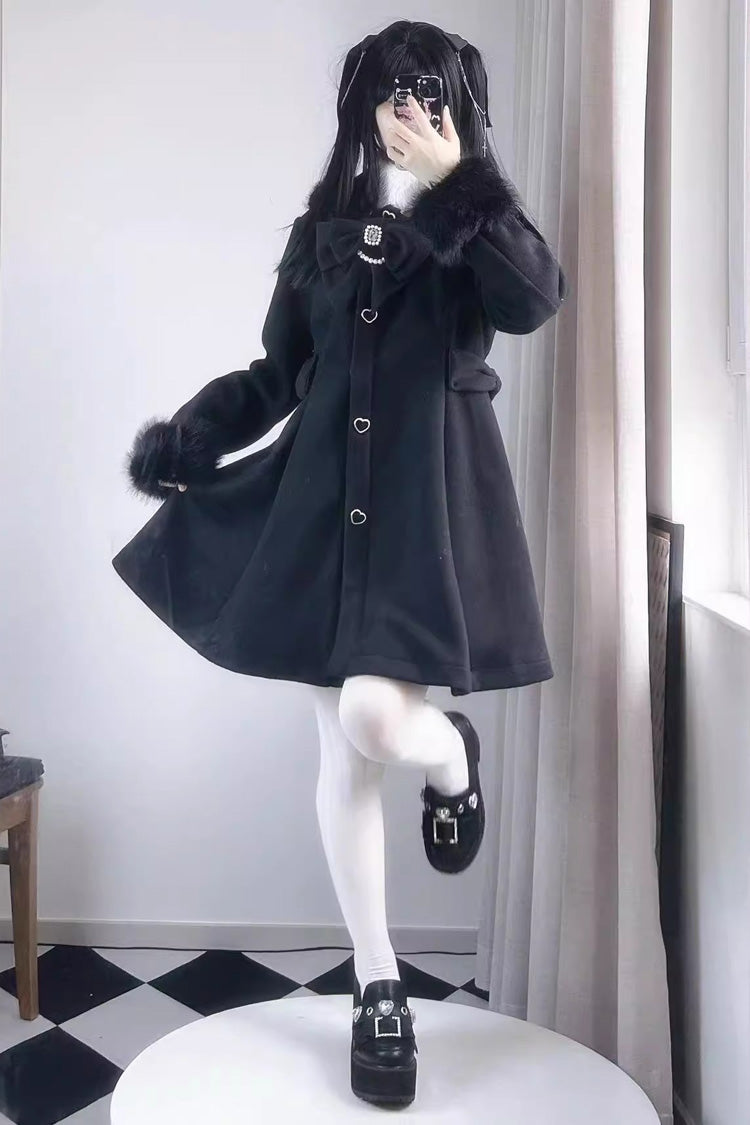 Plush Lop Rabbit Long Sleeves Hooded Detachable Sweet Jirai Kei Lolita Coat 2 Colors