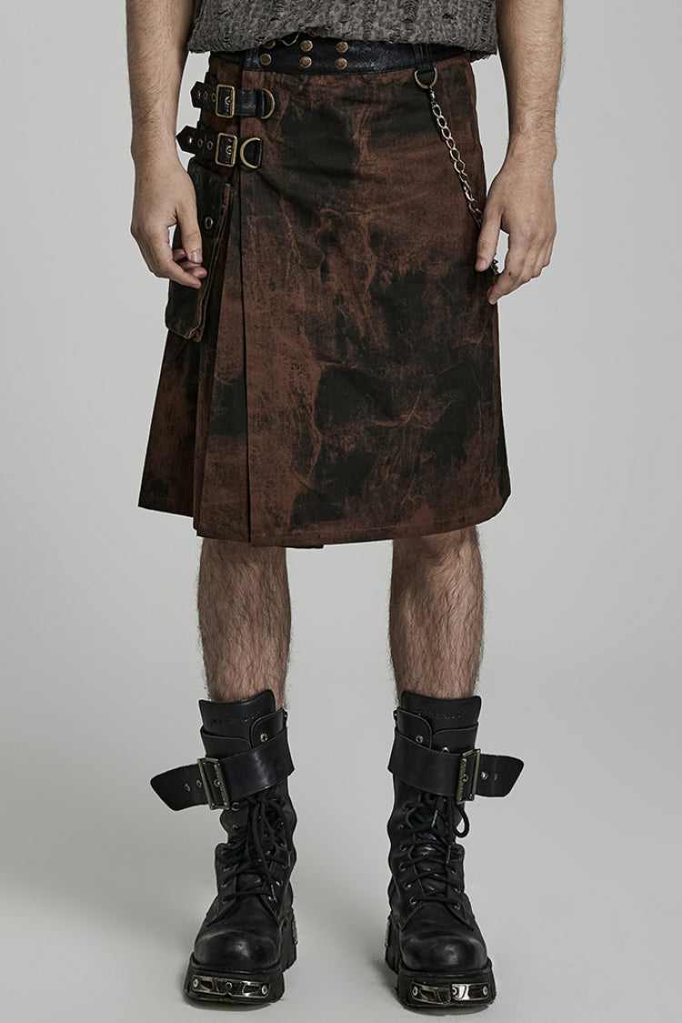 Plaid Print Gradient Stitching Adjustable Waist Men's Steampunk Skirt 2 Colors