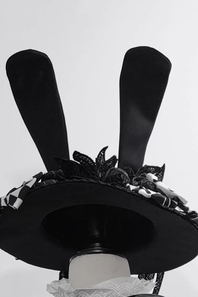 Men's Rabbit Ear Hat Black Rabbit Theater Jacquard Version Ouji Lolita Rabbit Ear Hat ...