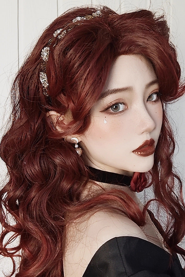 Dunkelrote [Bösewicht Miss] Süße Lolita Lockige Perücke 