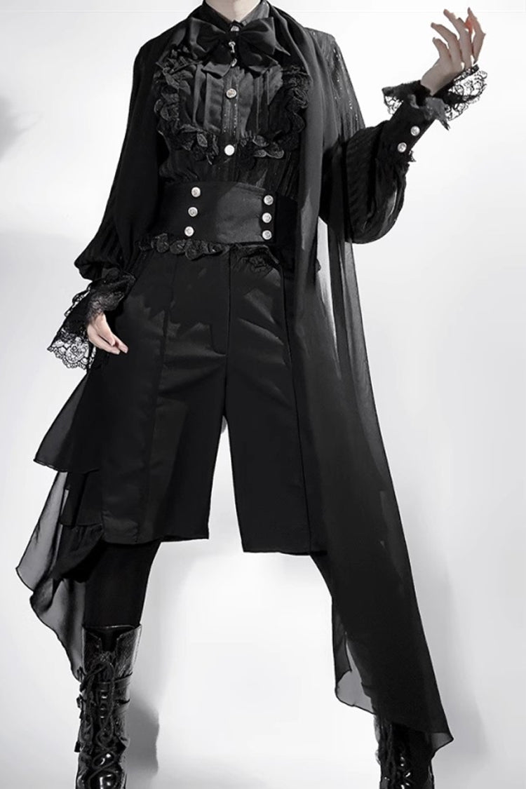 Black [Eternal City] Long Sleeves Lace Gothic Prince Medieval Ouji Lolita Blouse Knee-Length Shorts Set