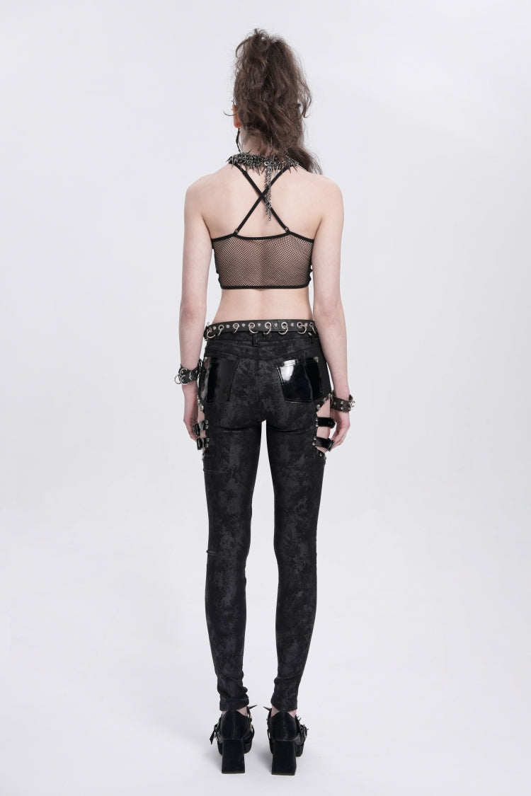 Black Sleeveless Stitching Irregular Mesh Women's Punk Tank Top
