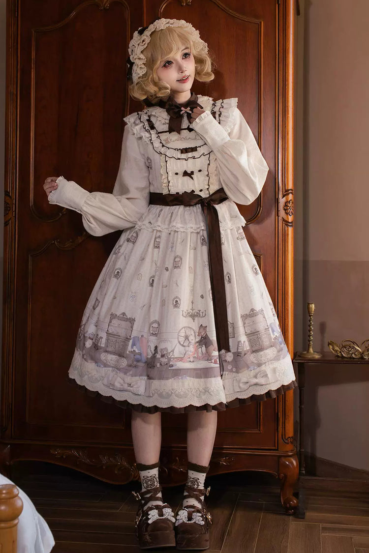 Ivoire [Forest Tailor Shop] Robe Sweet Lolita Jsk à col carré et nœud à volants imprimé