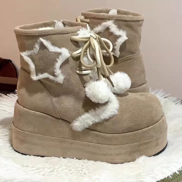 Sweet [Star] Fleece-Lined Warm Lolita Martin Boots 2 Colors