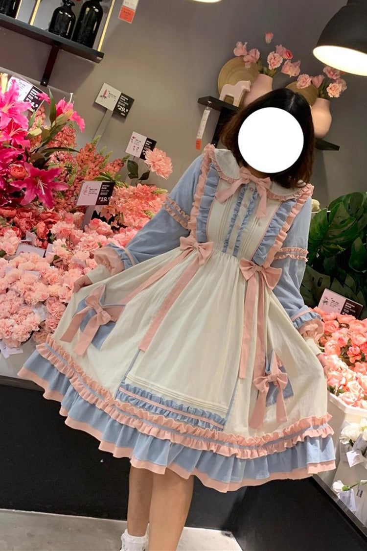 Blue/Pink [Sweetheart Puff] Doll Collar Long Sleeves Ruffle Bowknot Sweet Plus Size Lolita Dress
