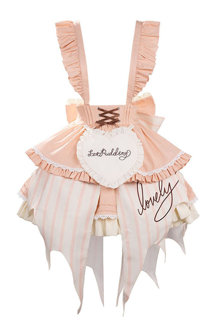 [Fruit Pudding] Vertical Lines Print Bowknot Irregular Sweet Lolita Dress 2 Colors