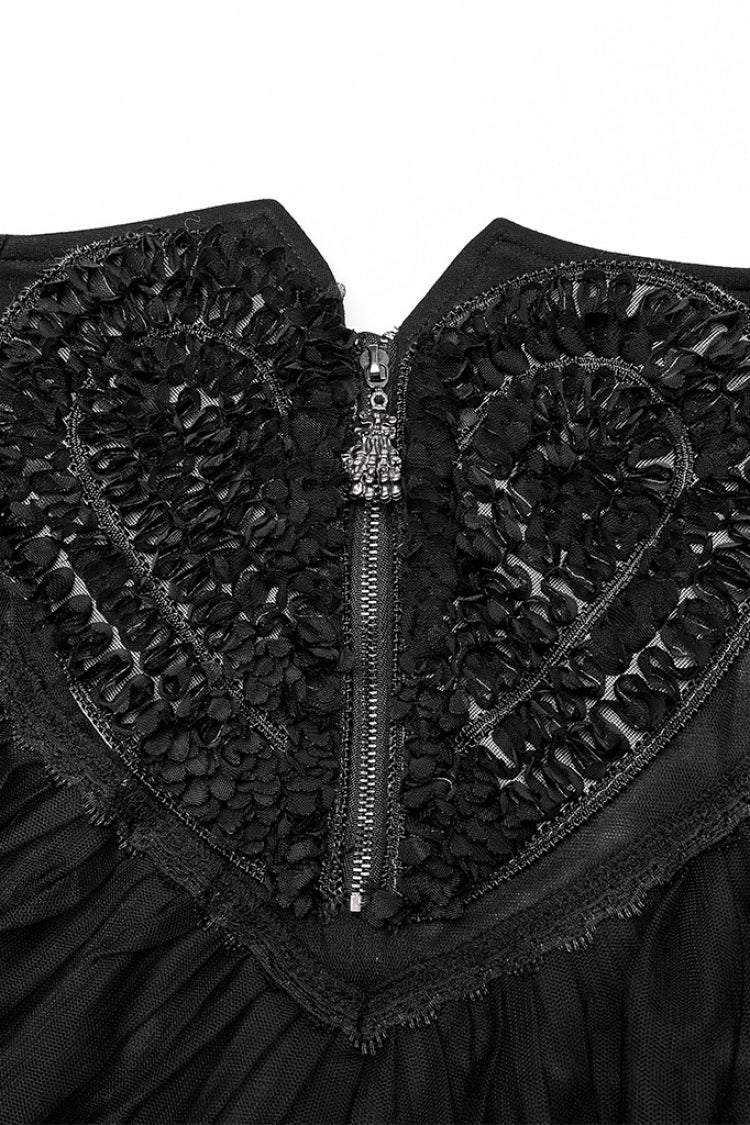 Heart Embroidery Skull Pendant Zipper Irregular Mesh Women's Gothic Skirt 2 Colors