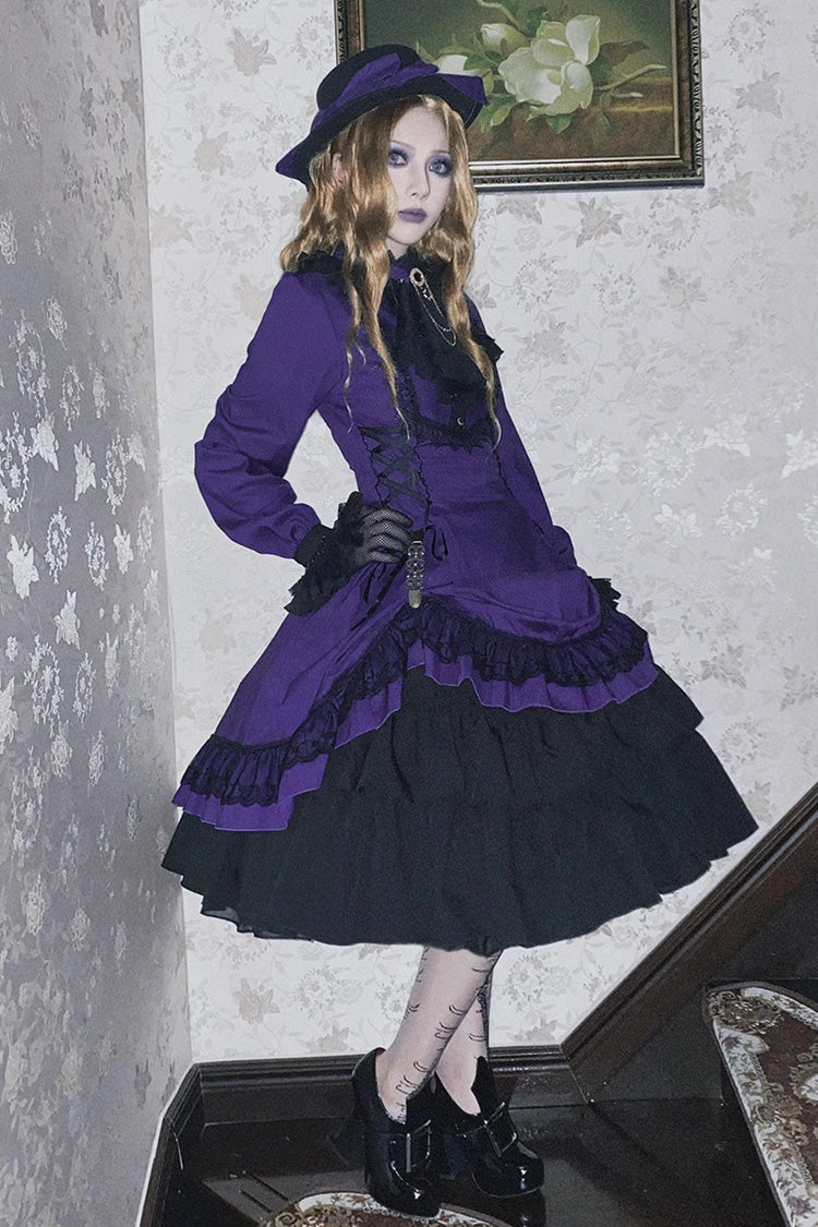 Point Manor Solid Color Stand Collar Long Sleeves Multi-layer Ruffle Gothic Lolita Dress 5 Colors