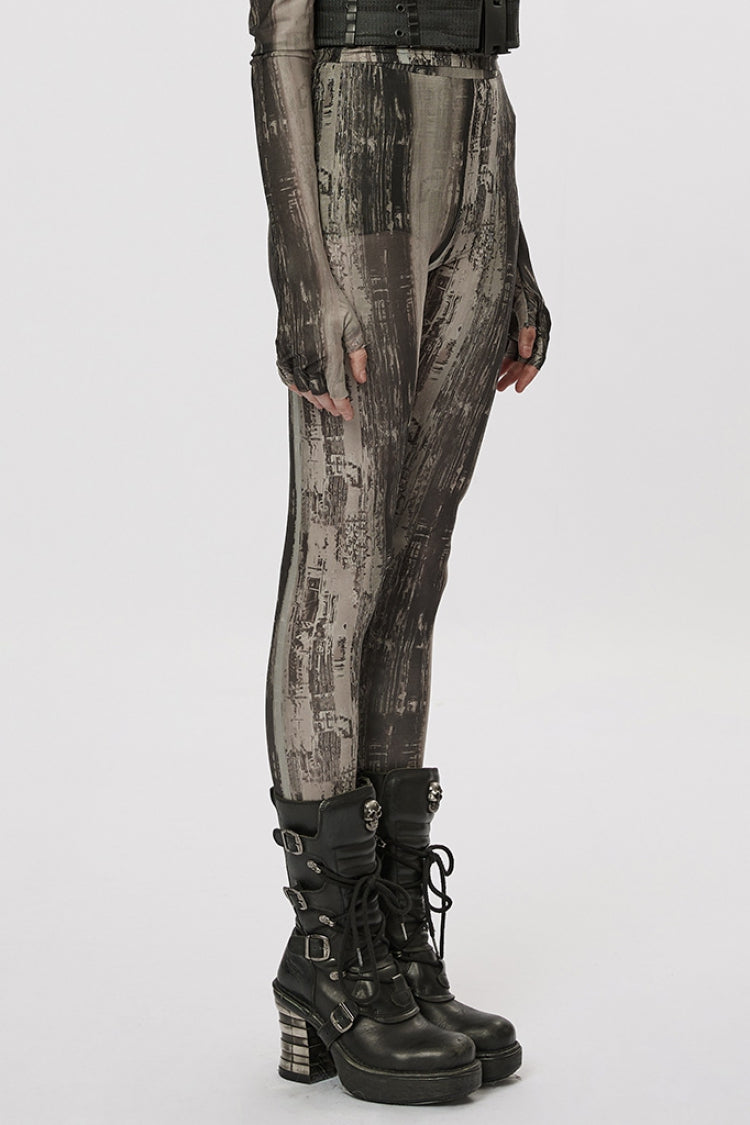 Schlanke Mesh-Leggings mit Batikmuster für Damen in Steampunk-Optik, 2 Farben