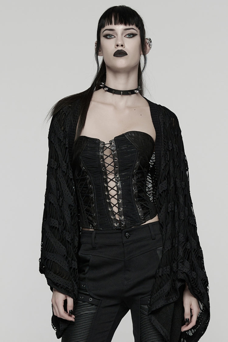 Black Long Batwing Sleeves Ripped Women's Punk Cardigan