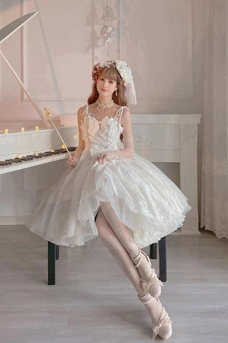 White Print Hanayome Embroidery Bowknot Sweet Lolita Prom Jsk Dress