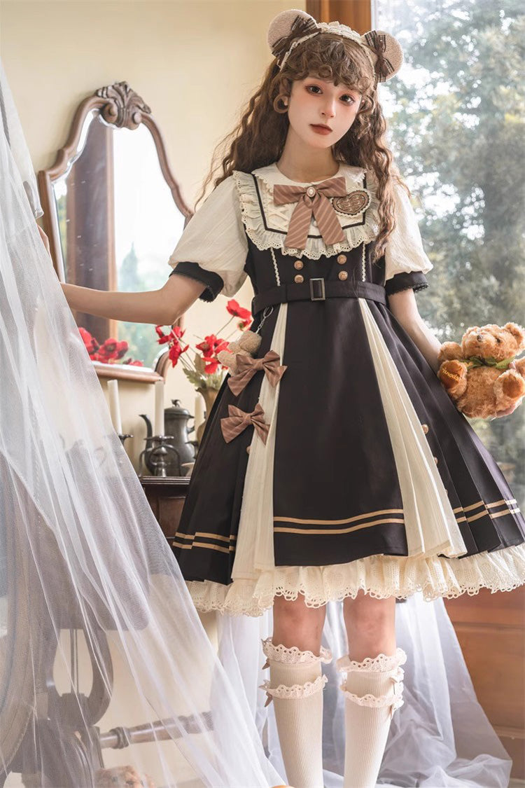 Black/White Chocolate Workshop Short Version Elegant Short Puff Sleeves Sweet Lolita Dress