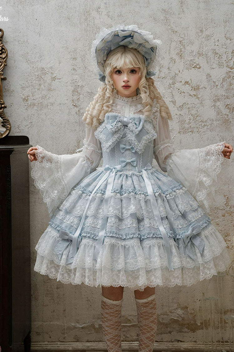 Blue [Reinas] Sleeveless Ruffle Bowknot Lace Sweet Lolita Jsk Dress