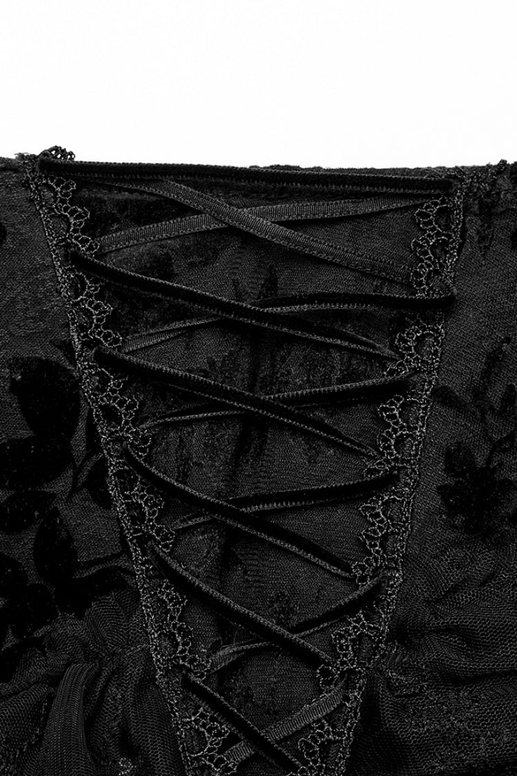 Black Multi-layer Print Ruffle Stitching Lace Sheer Women's Gothic Gorgeous Skirt