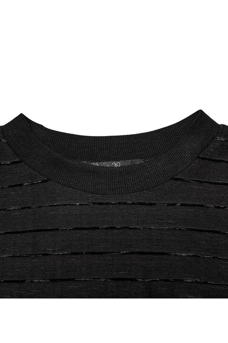 Black Gothic Velvet Striped Light Flared Sleeve Asymmetric Hem Sexy Long Sleeve Women's T-Shirt