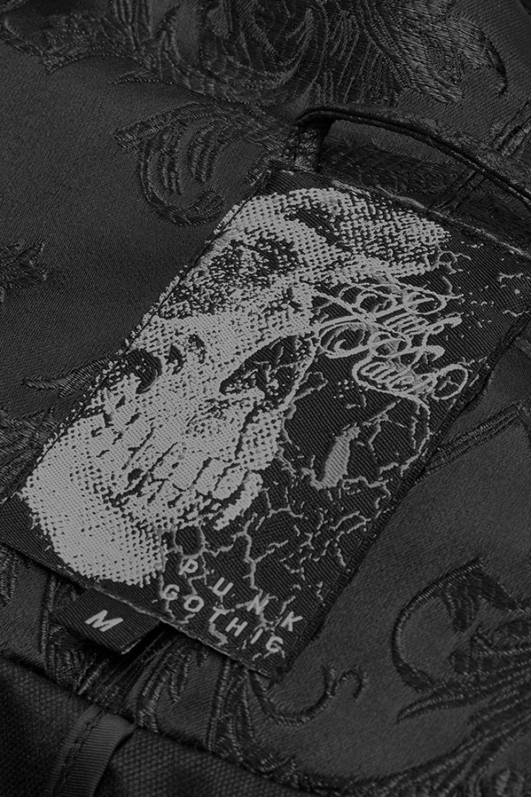 Black Jacquard Stand Collar Stitching Metal Retro Buckle Mens Gothic Cloak