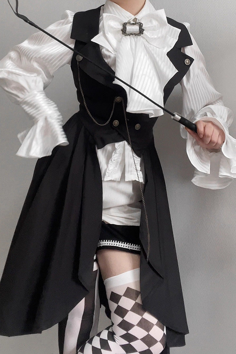 Black [Moonstone] Sleeveless Ruffle Ouji Gothic Prince Lolita Long Vest