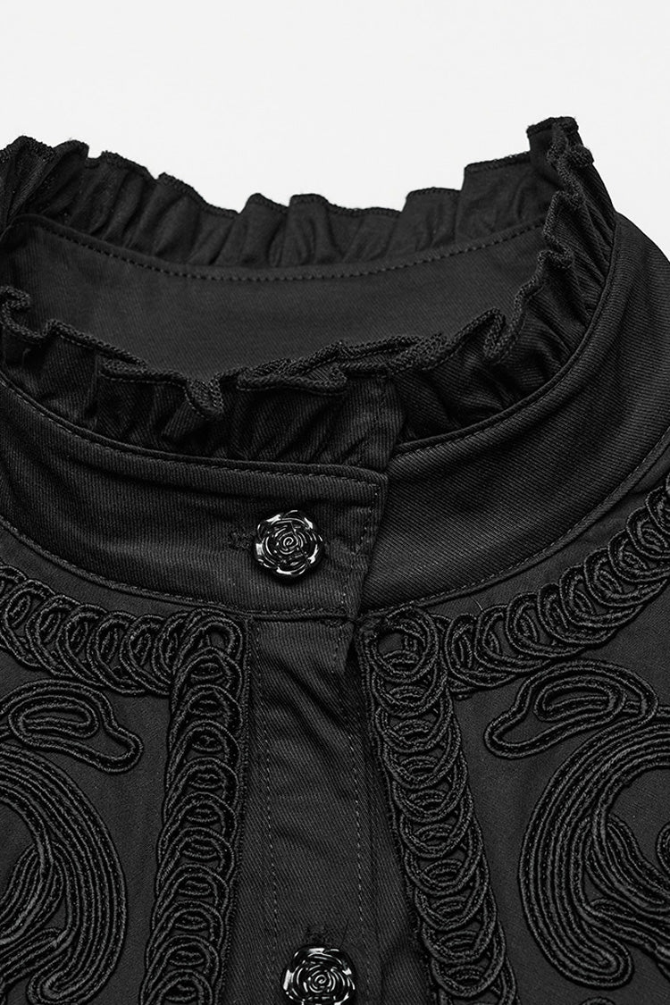 Black Stand Collar Ruffle Lace-Up Women's Gothic Blouse