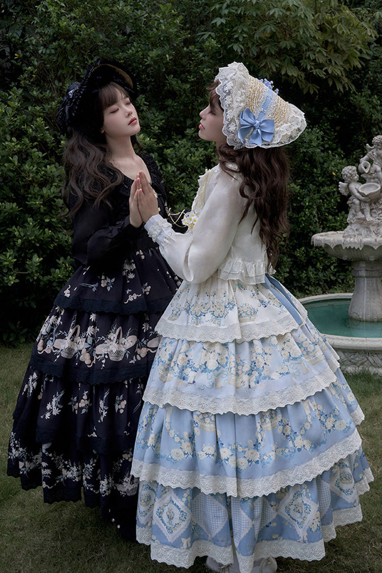 Letters and Poetry Multi-Layered Pastoral Style Print Embroidery Sweet Princess Lolita Jsk Dress 2 Colors