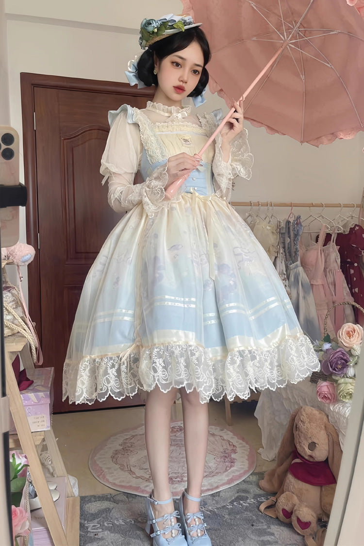 Dream Doll Ballet Rabbit Sleeveless Print Ruffle Bowknot Sweet Princess Lolita Jsk Dress 2 Colors