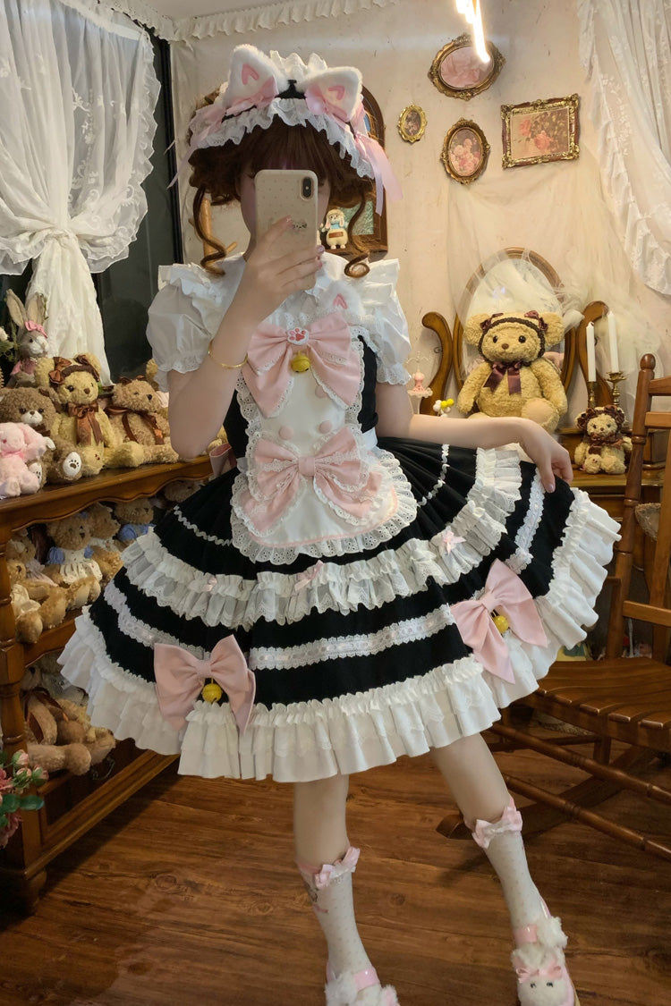 Black [Meowling Sweet Maid] Sleeveless Multi-Layered Ruffle Bowknot Lace Sweet Princess Lolita Jsk Dress