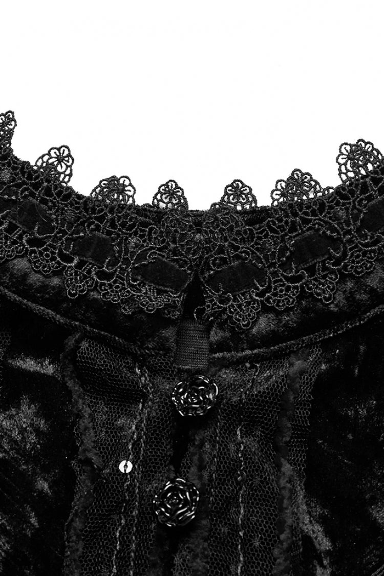 Black Sleeveless Ruffle Stitching Lace Women's Gothic Cape