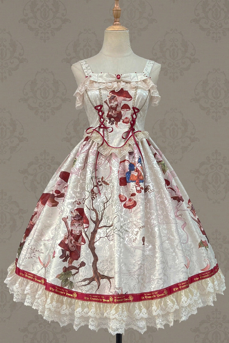 Cat Traveler Print Ruffle Vintage Elegant Sweet Lolita Jsk Dress 2 Colors