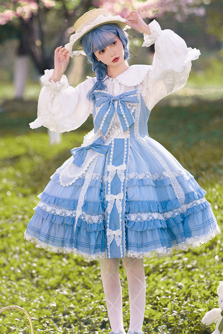 Blue Multi-layer Ruffle Bowknot The Covenant of Summer Isle Sweet Princess Lolita Jsk Dress