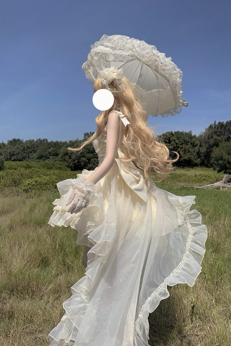 Abricot [Gâteau à la crème] Robe sans manches à volants multicouches avec nœud papillon doux princesse Lolita Jsk 
