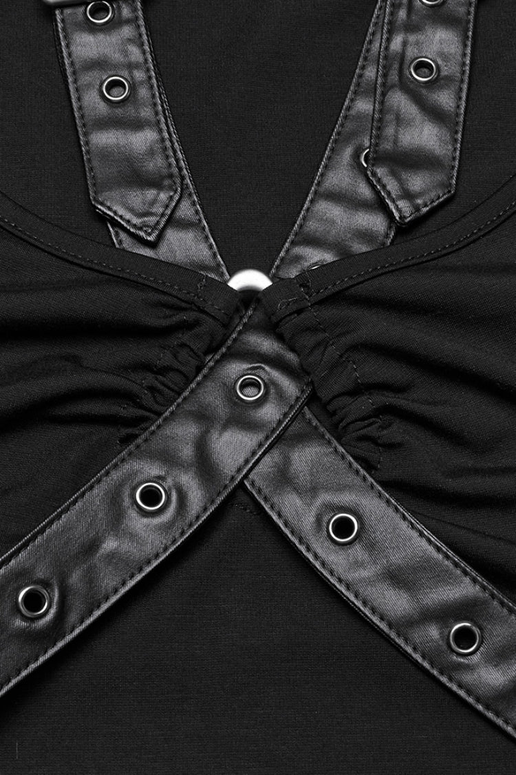 Black Halterneck Sleeveless Buckle Strap Women's Punk Vest