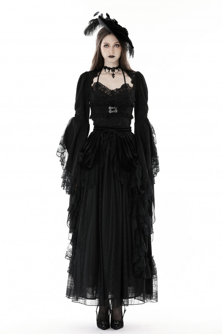 Black Women's Gothic Vintage Long Flared Sleeves Lace Splice Shrug