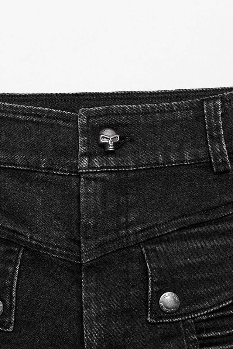 Black Multi-pockets Pleated Men's Punk Pants