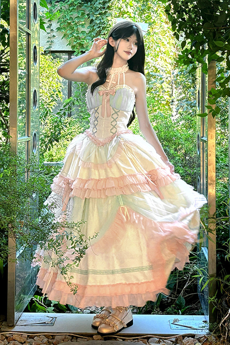 Multi-Color Mermaid Halterneck Ruffle Bowknot Lace Lace-Up Sweet Lolita Dress