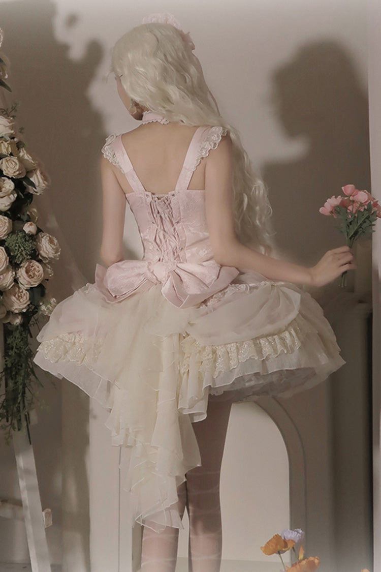 Pink [Dream Garden] Ruffle Hanayome Embroidery Bowknot Lace Fishbone Sweet Princess Gorgeous Lolita Jsk Dress