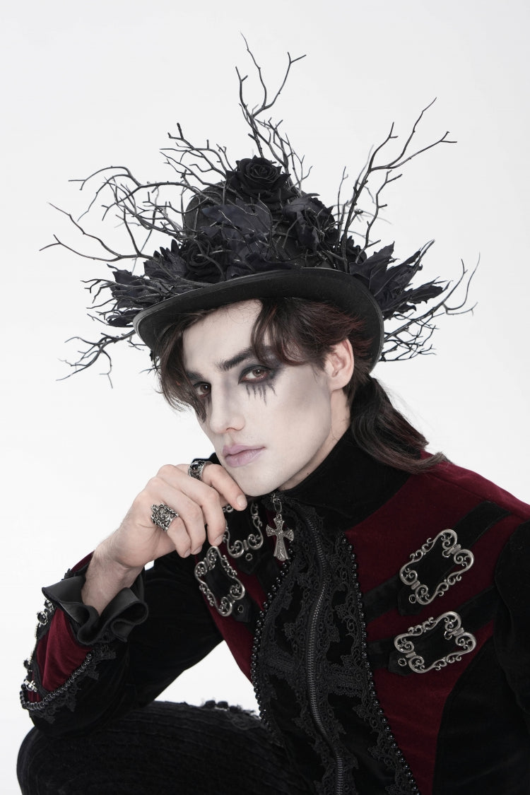 Black Men's Gothic Rose Leaf Branch Hat