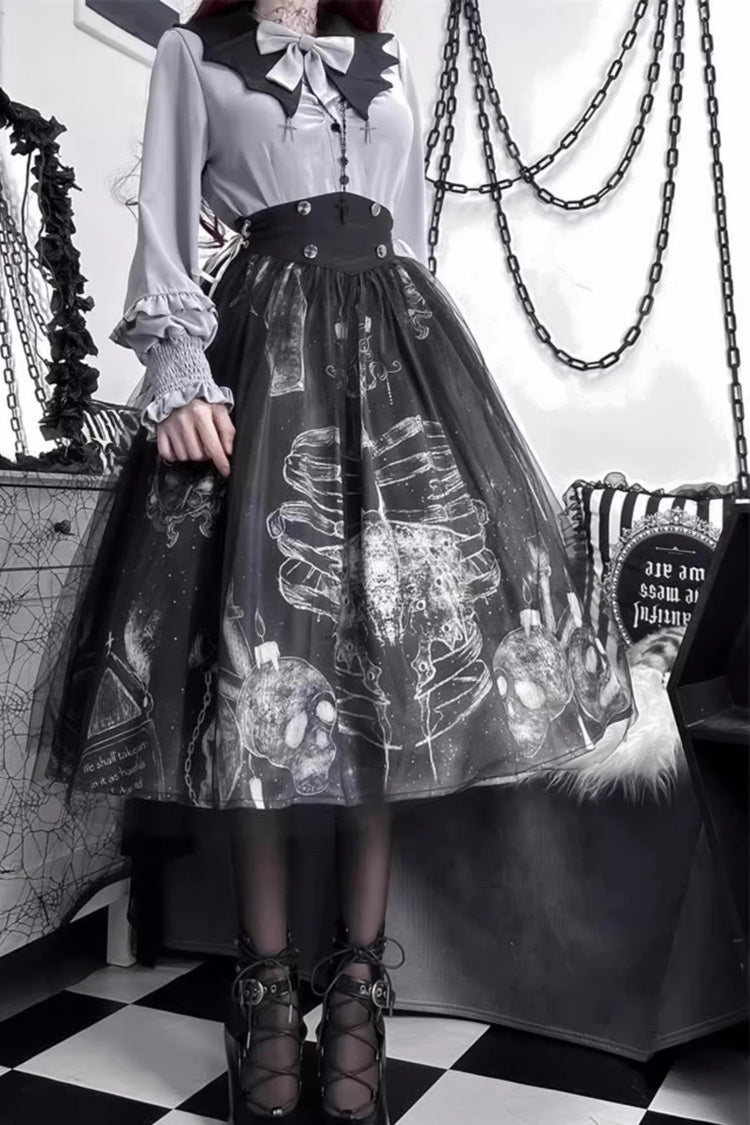 Black Print Halloween Classic Gothic Punk Elegant Lolita Skirt Set