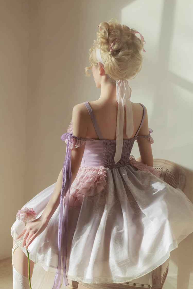 Purple Midsummer Dream Elegant Embroidered Print Chinese Style Ballet Boat Neck Sweet Qi Lolita Dress