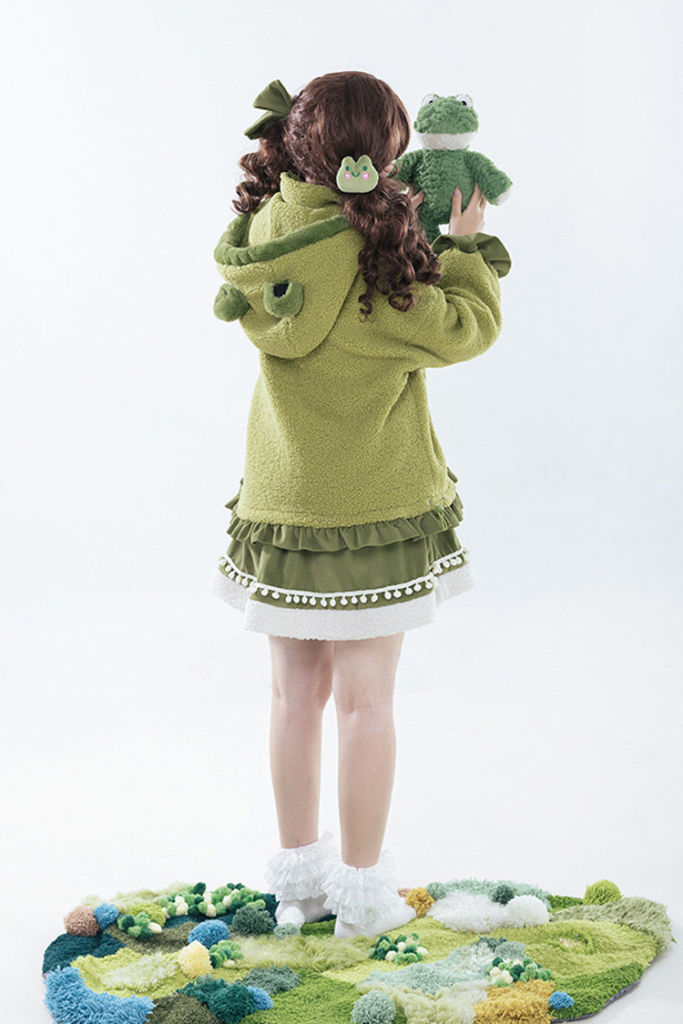 Green [Frog] Long Sleeves Bowknot Hooded Sweet Lolita Coat