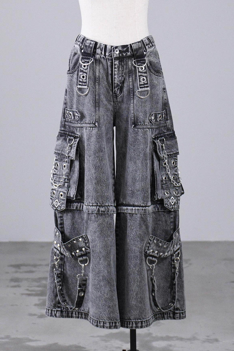 Jirai Kei Rivet Punk Japanese Straight-Leg Jeans Pants 2 Colors