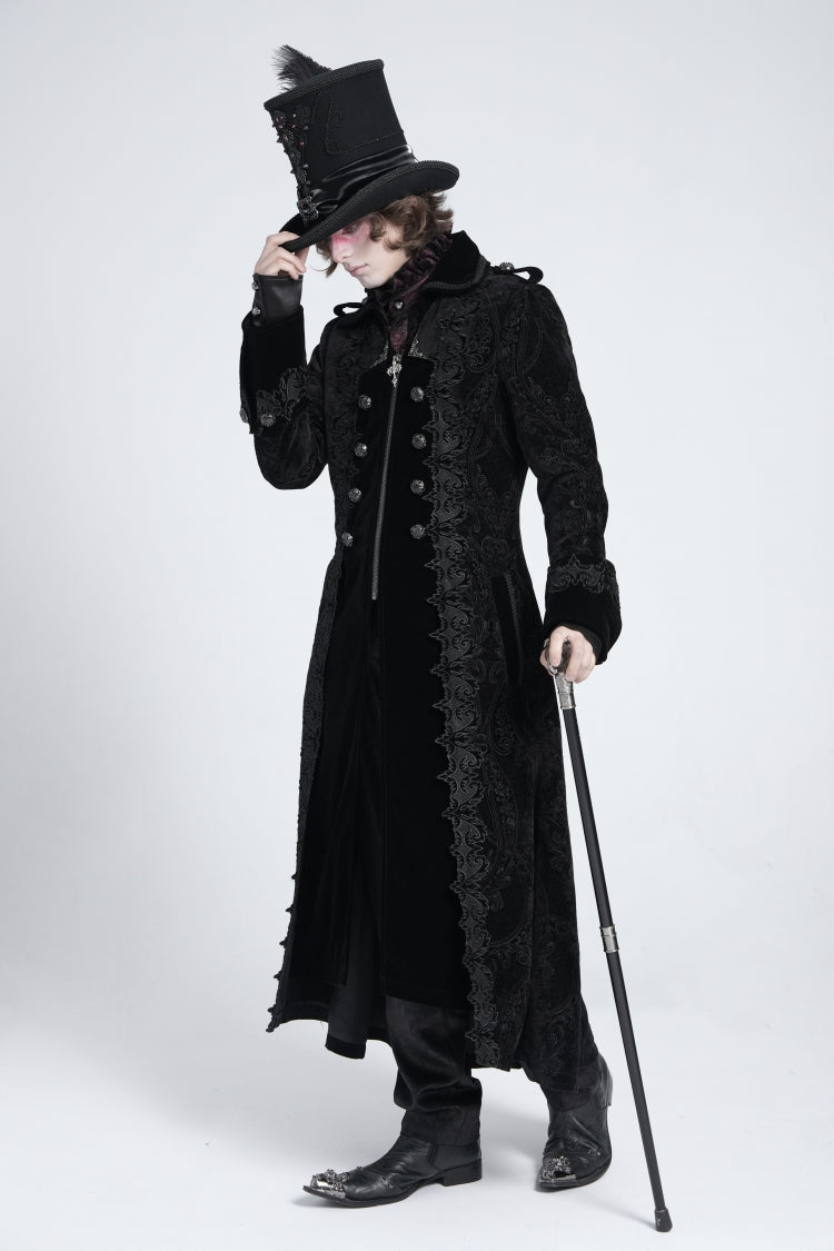 Black Lapel Collar Embroidery Zipper Men's Gothic Handsome Coat