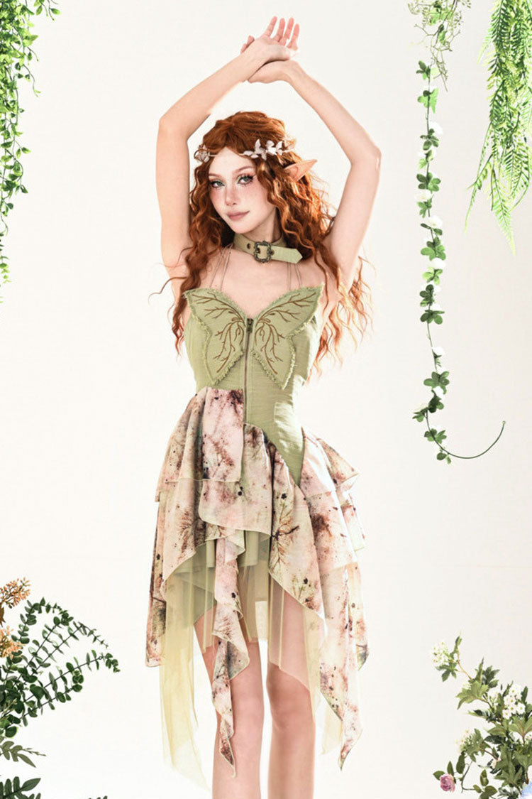 Green [Forest Wandering] 3D Butterfly Embroidery Lace Irregular Sweet Lolita Jsk Dress